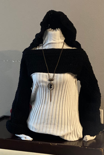 Black crochet crop top with hood