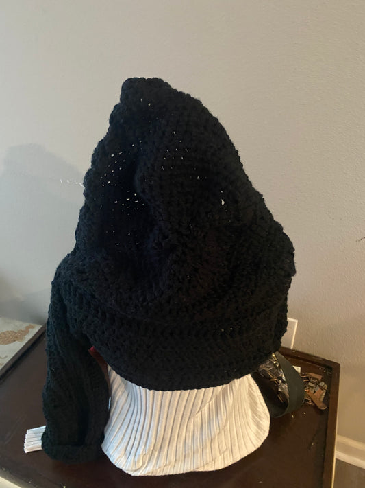 Black crochet crop top with hood