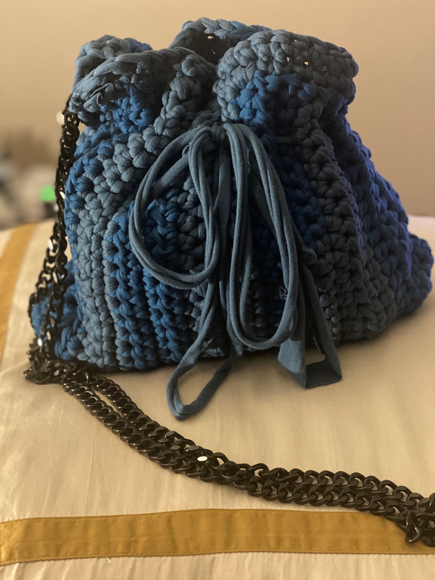 Blue crochet purse