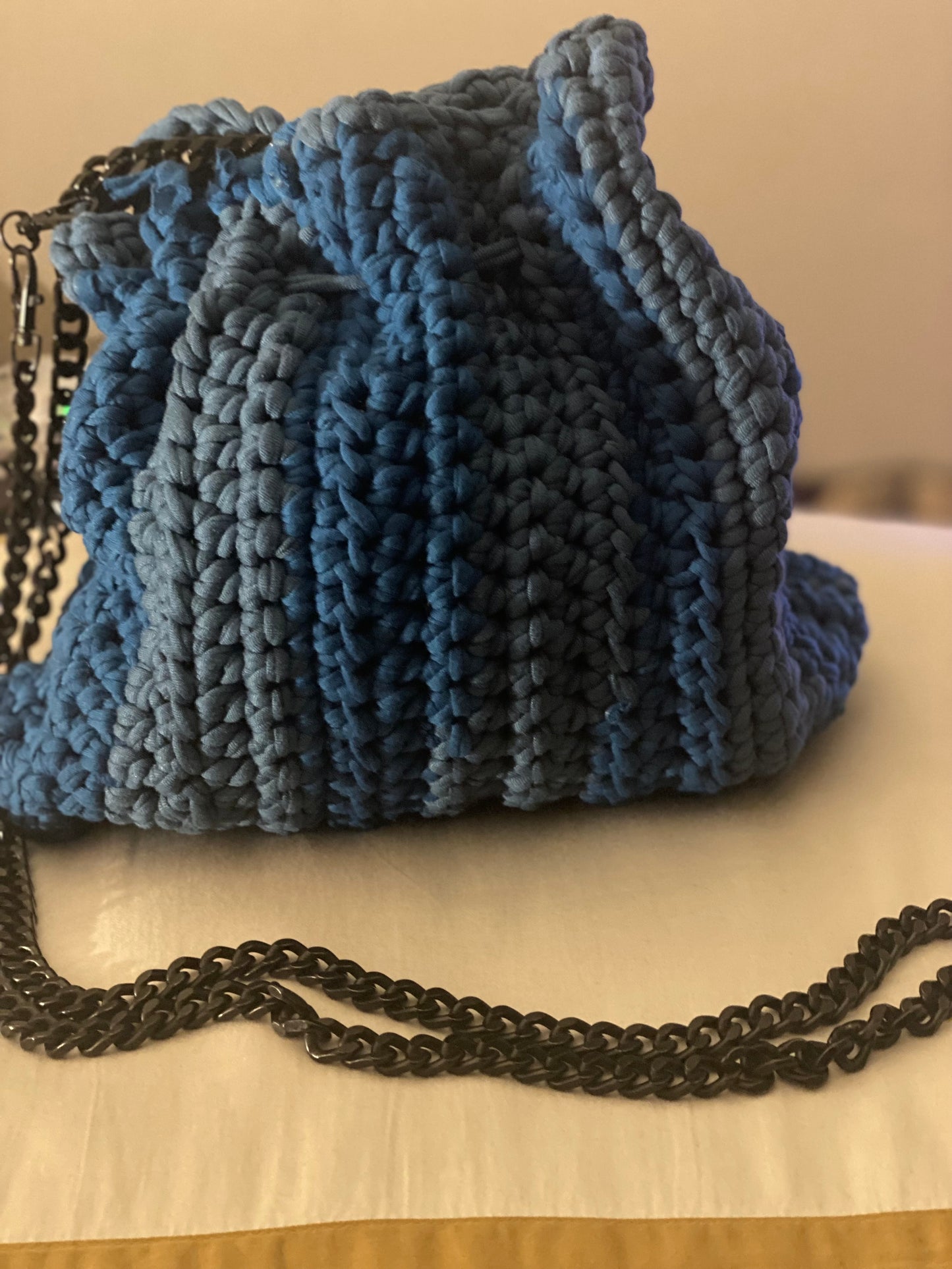 Blue crochet purse